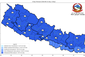बागमती, गण्डकी र लुम्बिनी र सुदूरपश्चिम प्रदेशका एकदुई स्थानमा हल्का वर्षा